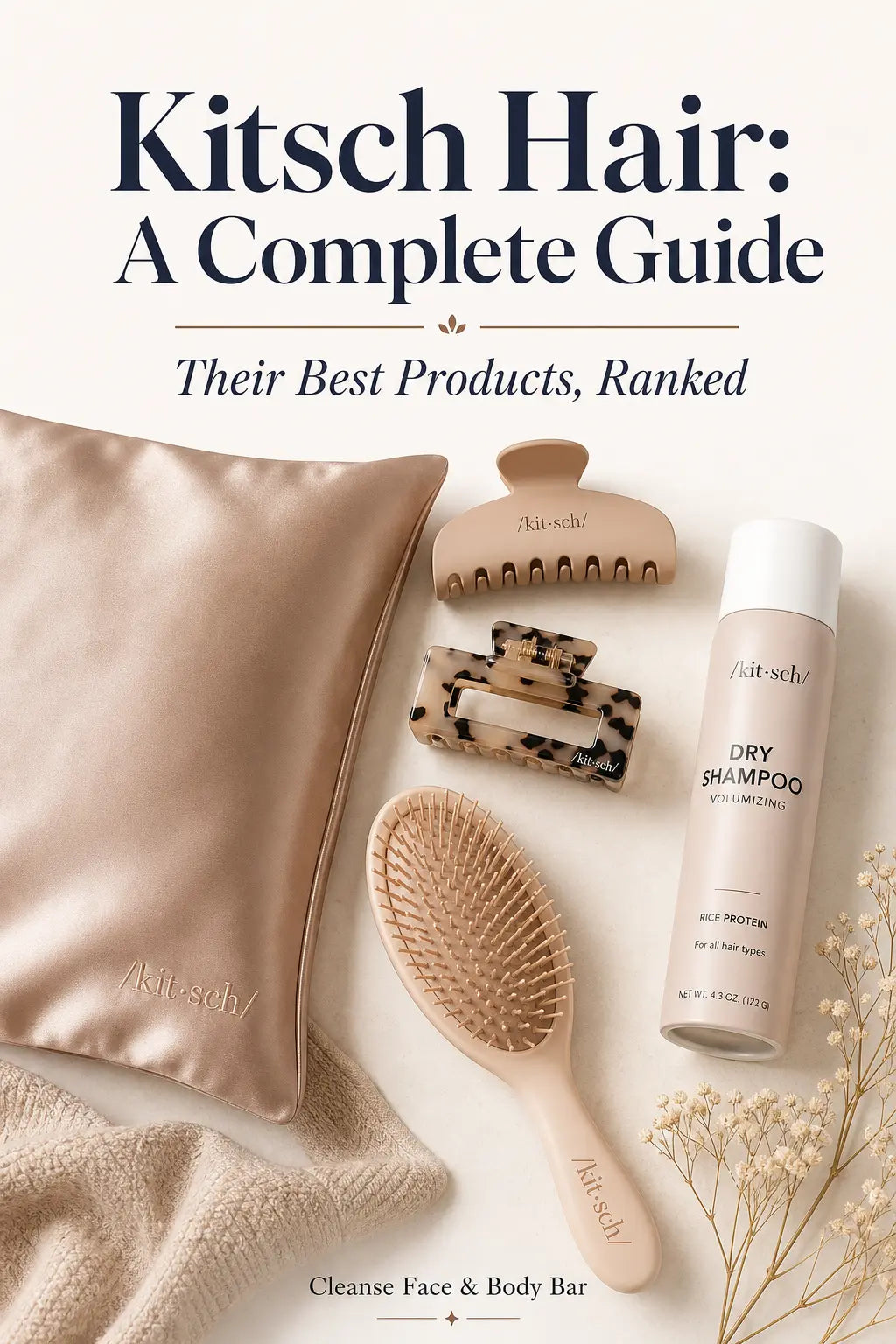 Kitsch hair accessories including satin pillowcase, detangling brush and hair clips