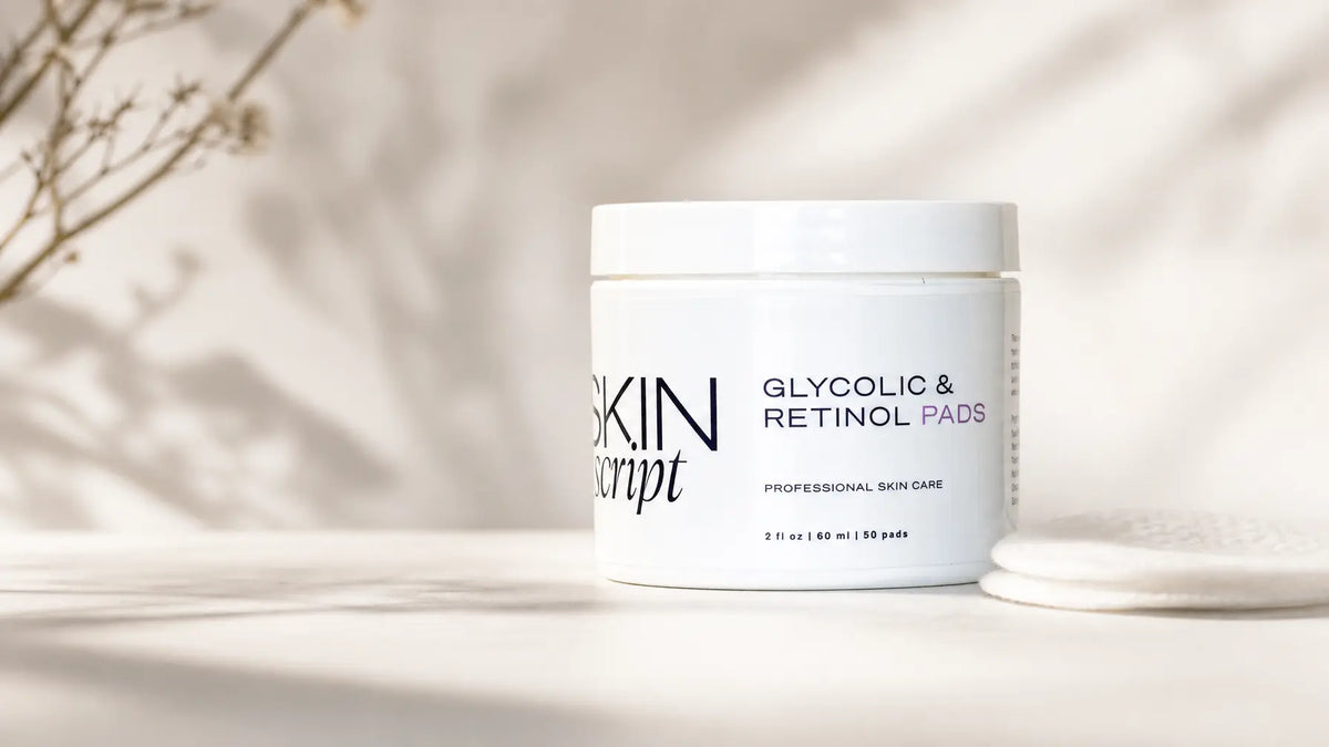 Skin Script Glycolic and Retinol Pads jar, professional exfoliating pads
