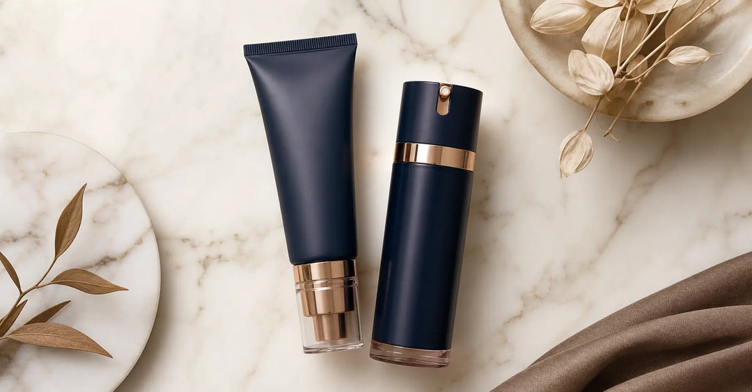Premium skincare products on marble surface — AlphaRet vs. retinol comparison guide from Cleanse Face & Body Bar