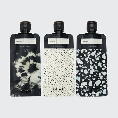 Travel Bottles For Toiletries 3 Pack - Black & Ivory KITSCH