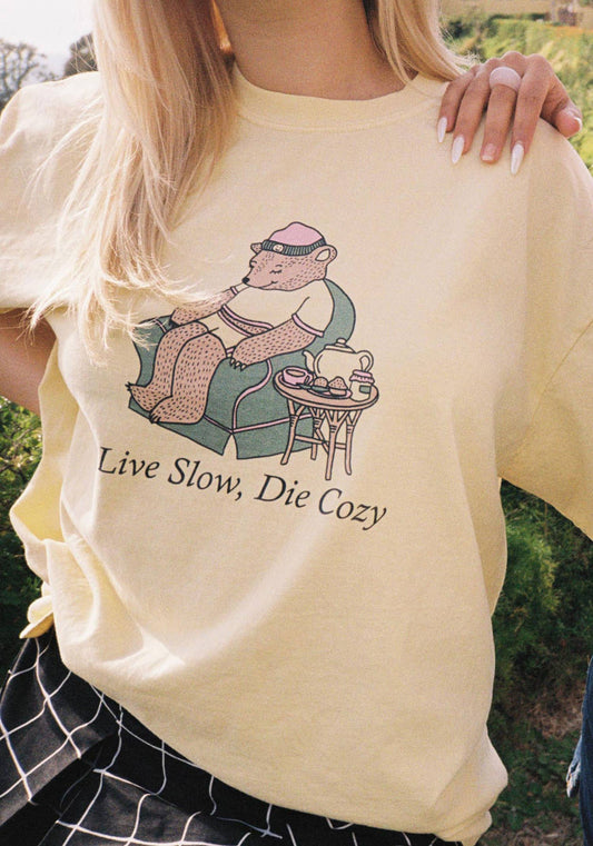 Kaeraz | Live Slow Die Cozy Tee, oversized comfy tee shirt