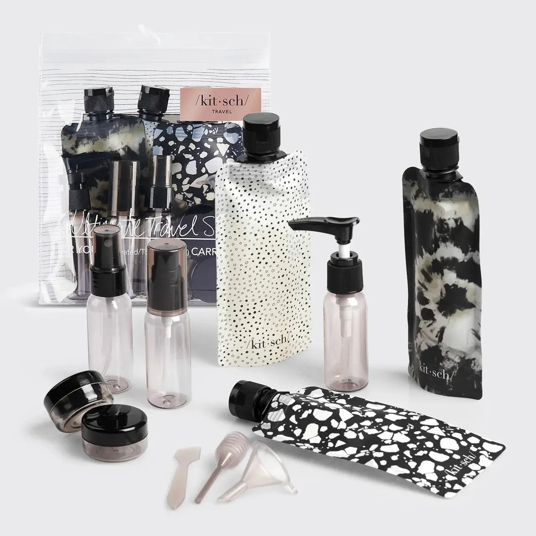 Black &amp; Ivory Travel Bottles for Toiletries 11pc Set
