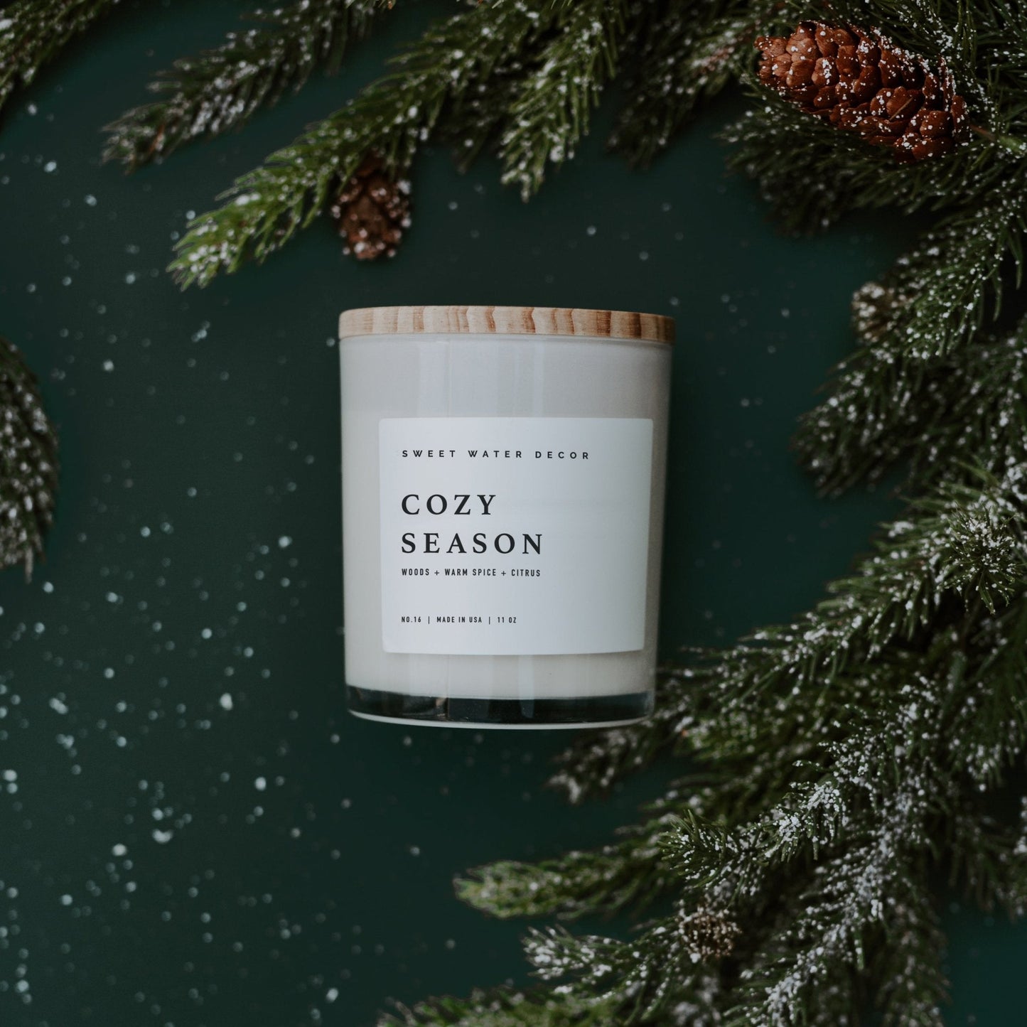 Cozy Season Soy Candle - White Jar - 11 oz Sweet Water Decor