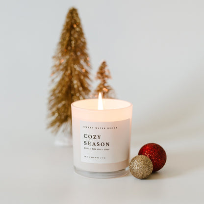 Cozy Season Soy Candle - White Jar - 11 oz Sweet Water Decor