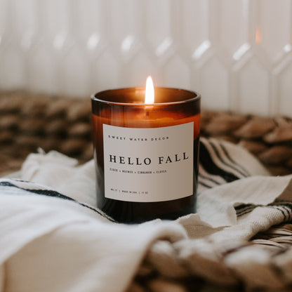 Hello Fall Soy Candle - Amber Jar - 11 oz