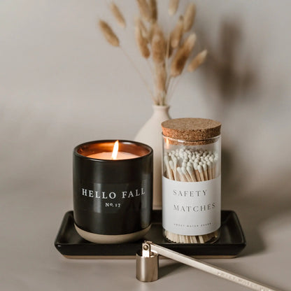 Hello Fall Soy Candle - Black Stoneware Jar - 12 oz Sweet Water Decor