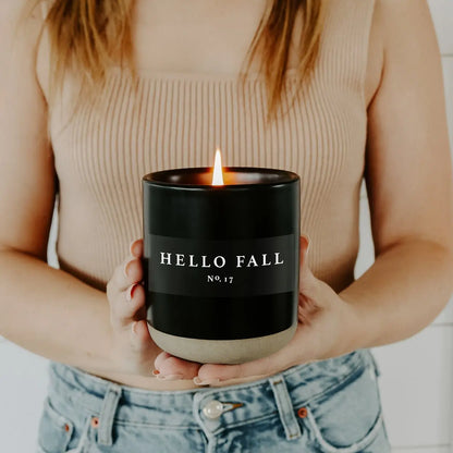 Hello Fall Soy Candle - Black Stoneware Jar - 12 oz Sweet Water Decor