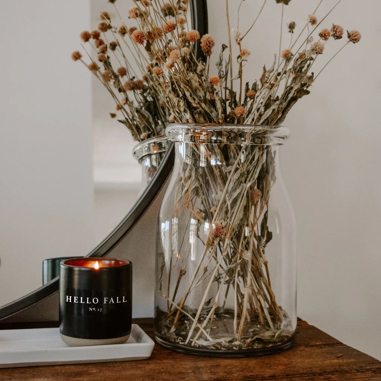 Hello Fall Soy Candle - Black Stoneware Jar - 12 oz Sweet Water Decor