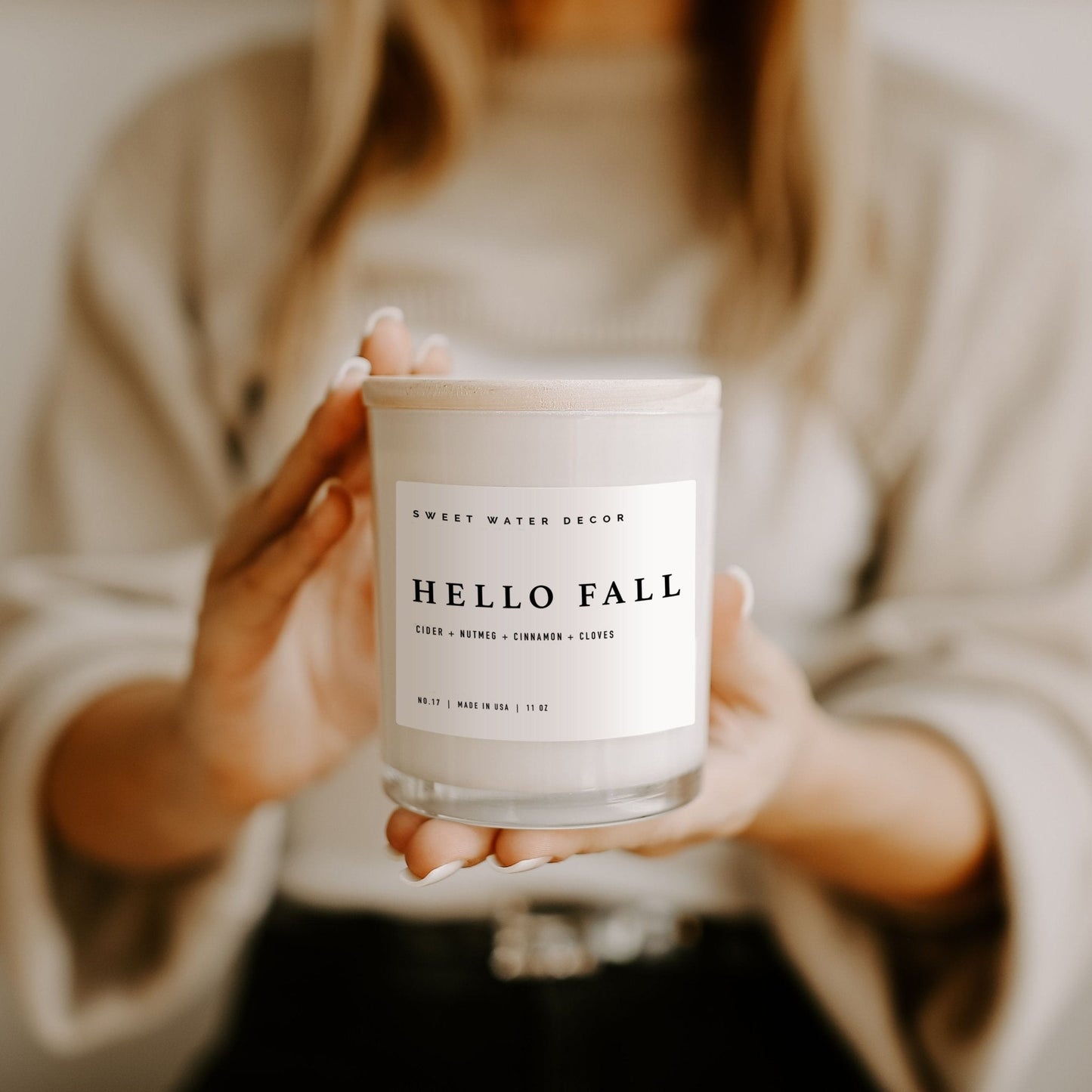 Hello Fall Soy Candle - White Jar - 11 oz Sweet Water Decor