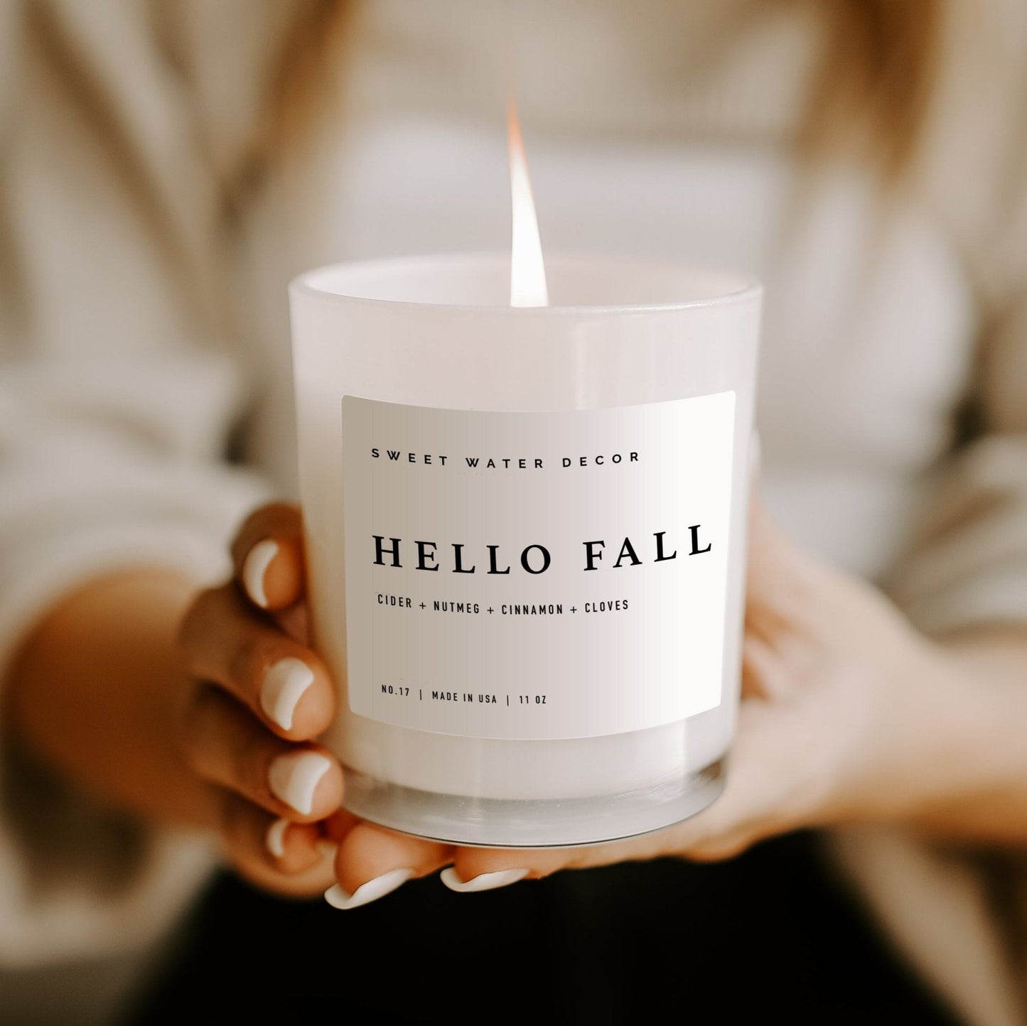 Hello Fall Soy Candle - White Jar - 11 oz Sweet Water Decor