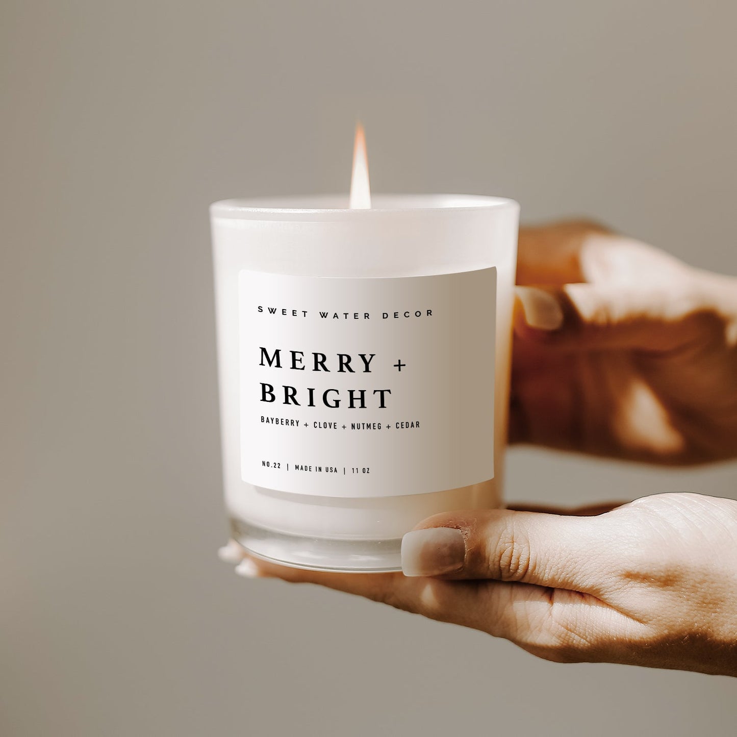 Merry + Bright Soy Candle - White Jar - 11 oz - cleansefaceandbodybar