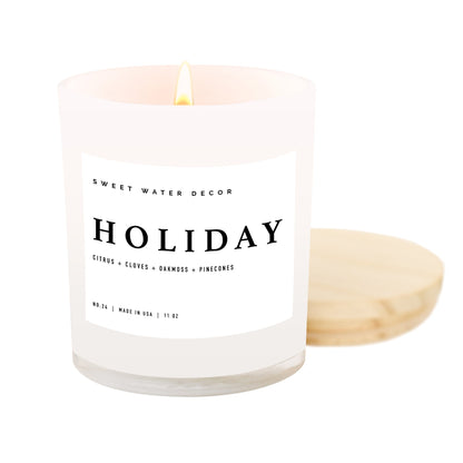 Holiday Soy Candle - White Jar - 11 oz - cleansefaceandbodybar