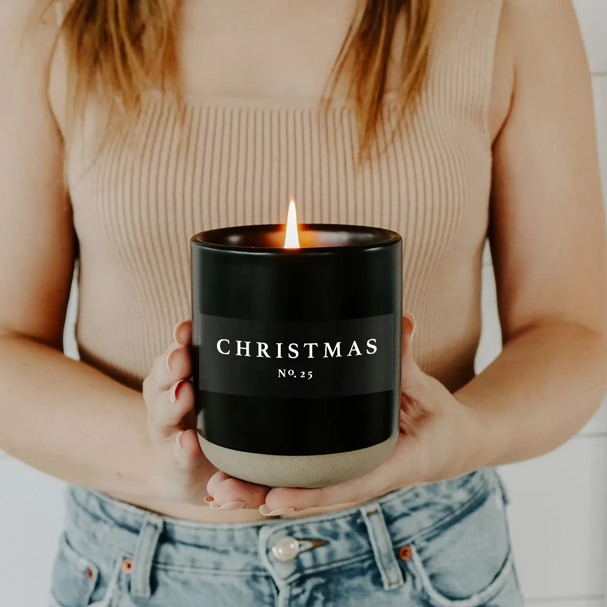 Christmas Soy Candle - Black Stoneware Jar - 12 oz Sweet Water Decor