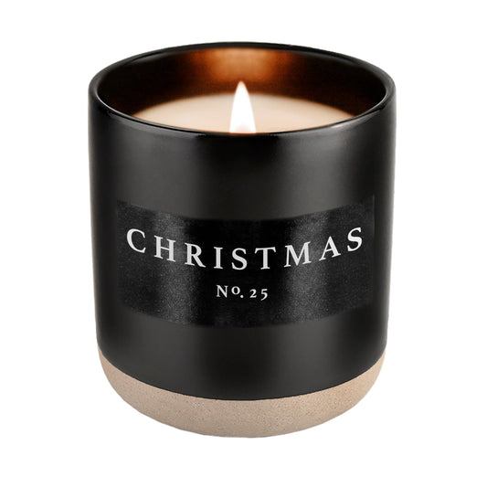 Christmas Soy Candle - Black Stoneware Jar - 12 oz