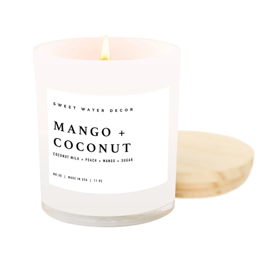 Mango and Coconut Soy Candle - White Jar - 11 oz - cleansefaceandbodybar