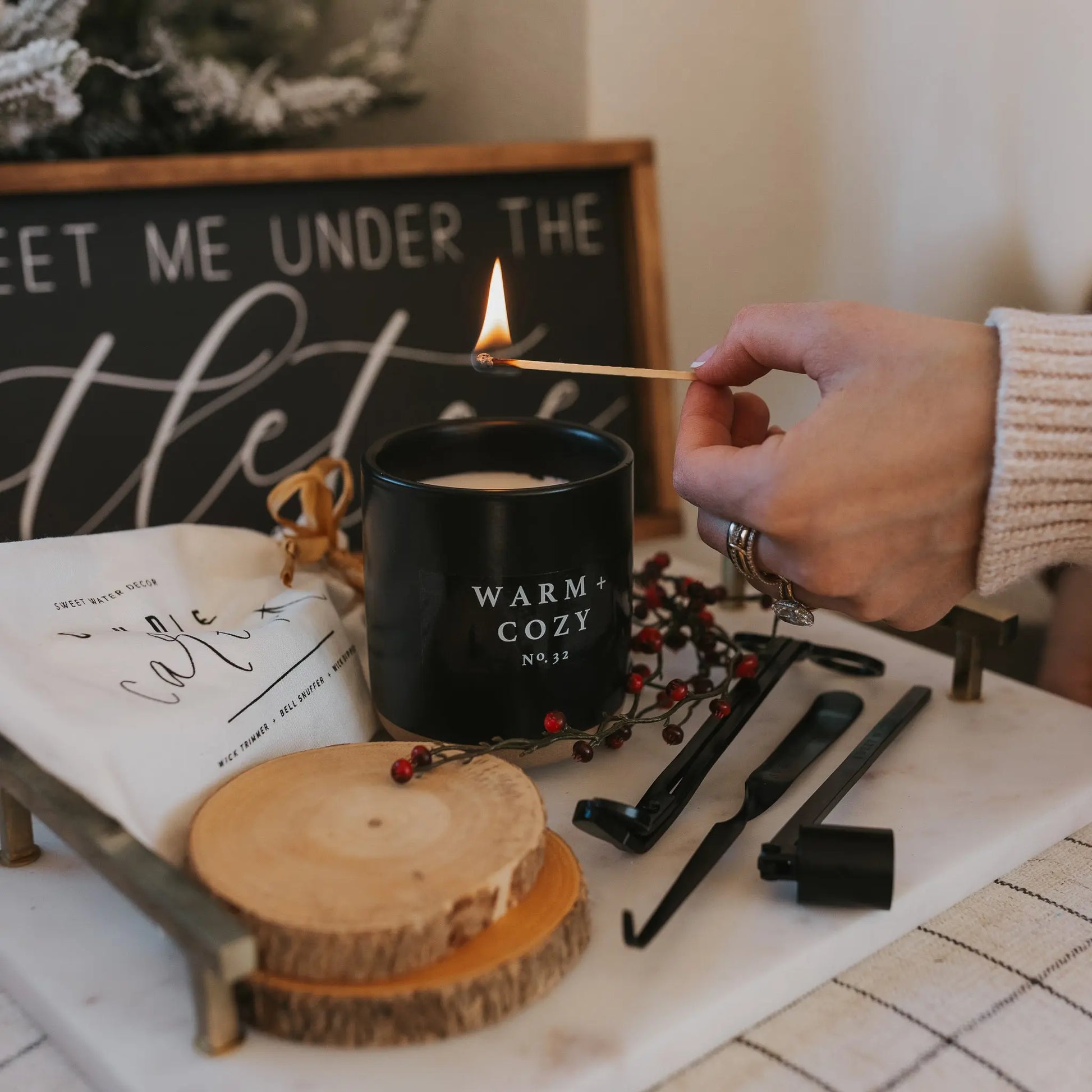 Warm and Cozy Soy Candle - Black Stoneware Jar - 12 oz - cleansefaceandbodybar