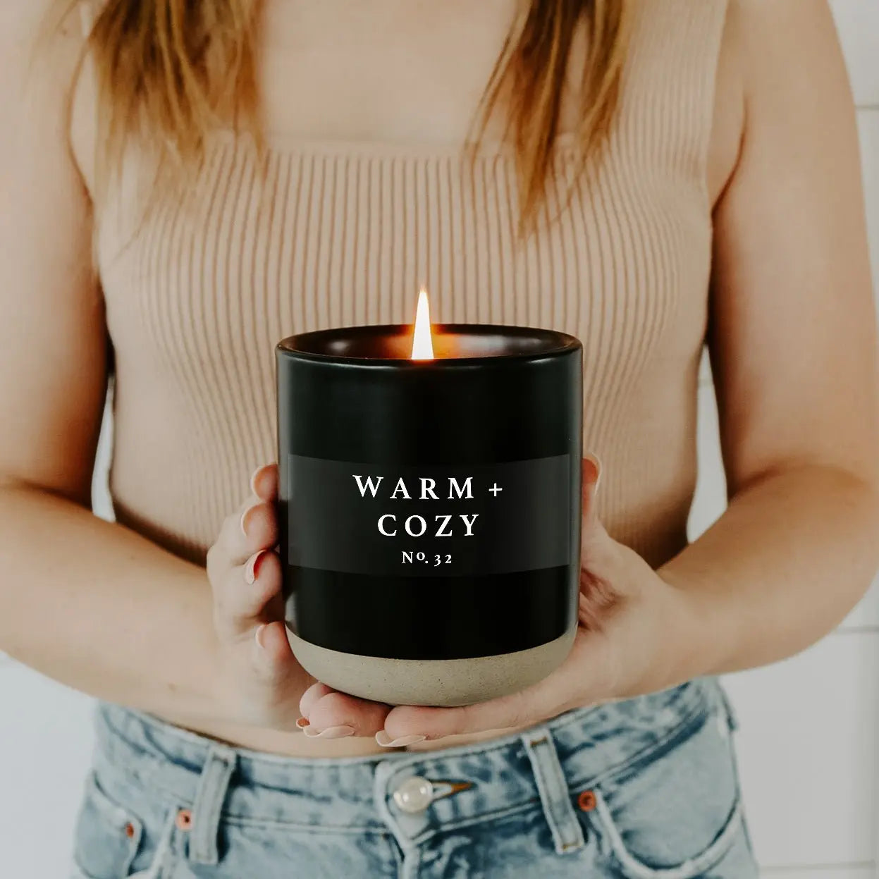 Warm and Cozy Soy Candle - Black Stoneware Jar - 12 oz - cleansefaceandbodybar