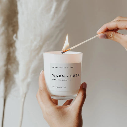 Warm and Cozy Soy Candle - White Jar - 11 oz - cleansefaceandbodybar