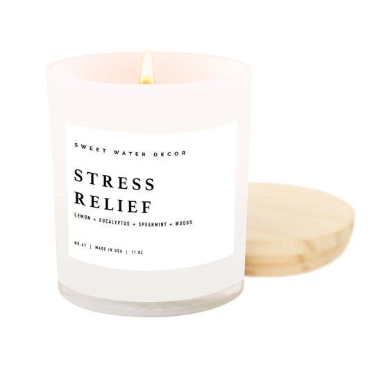 Stress Relief Soy Candle - White Jar - 11 oz - cleansefaceandbodybar