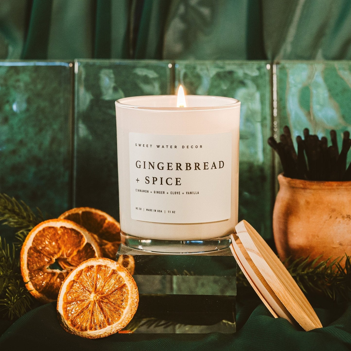 Gingerbread and Spice Soy Candle - White Jar - 11 oz Sweet Water Decor