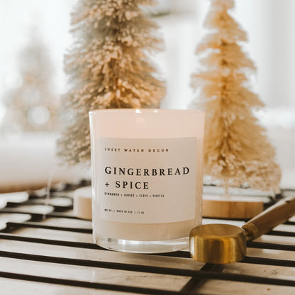 Gingerbread and Spice Soy Candle - White Jar - 11 oz Sweet Water Decor