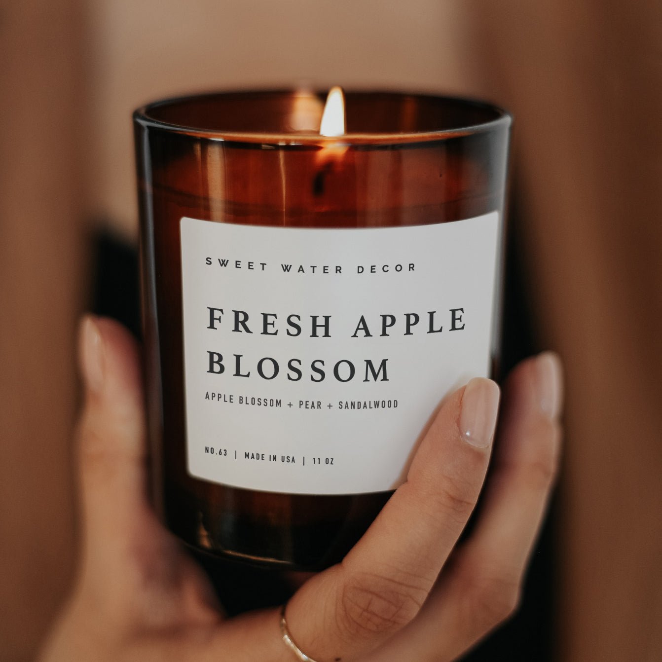 Fresh Apple Blossom Soy Candle - Amber Jar - 11 oz