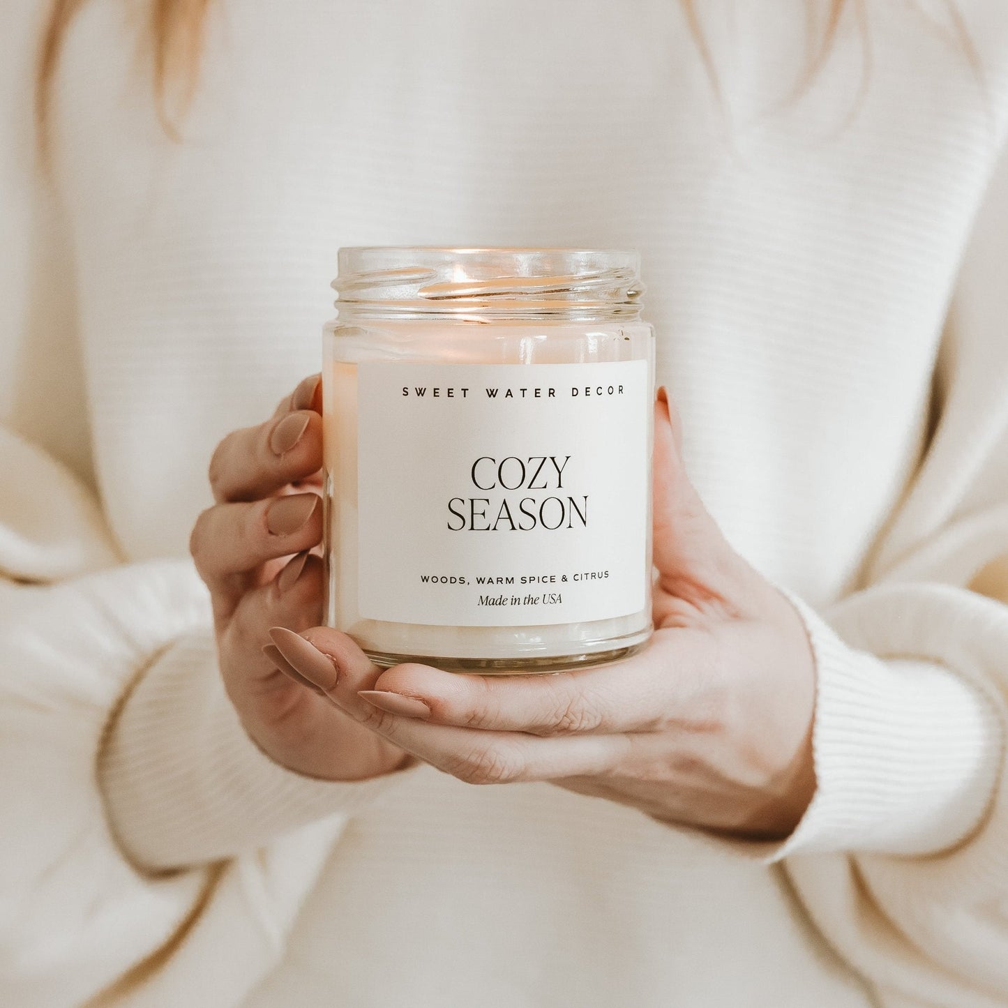 Cozy Season Soy Candle - Clear Jar - 9 oz Sweet Water Decor