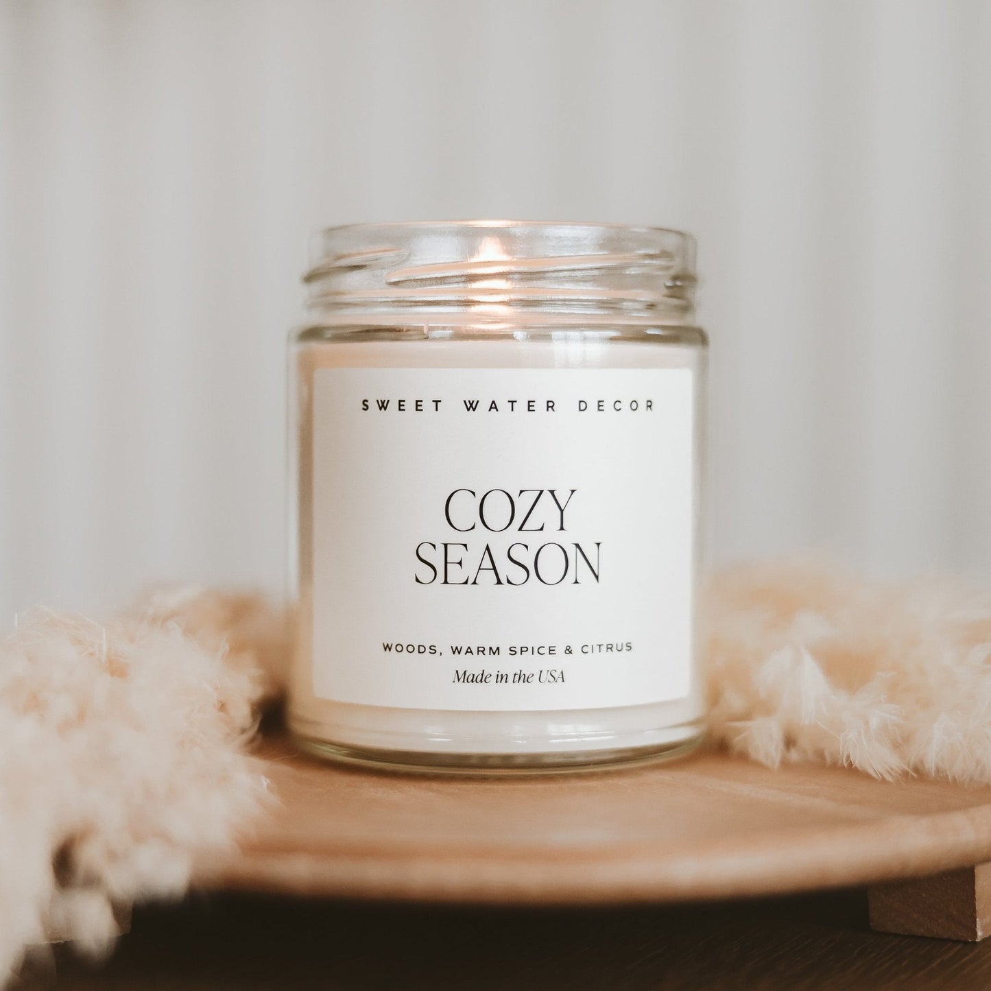 Cozy Season Soy Candle - Clear Jar - 9 oz Sweet Water Decor