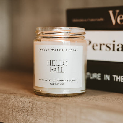 Hello Fall Soy Candle - Clear Jar - 9 oz Sweet Water Decor