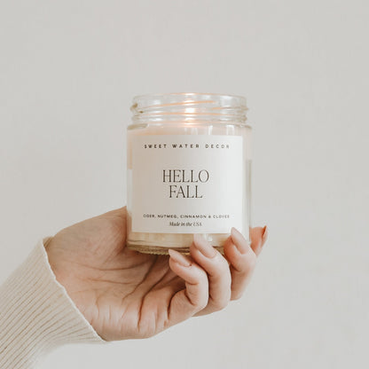 Hello Fall Soy Candle - Clear Jar - 9 oz Sweet Water Decor