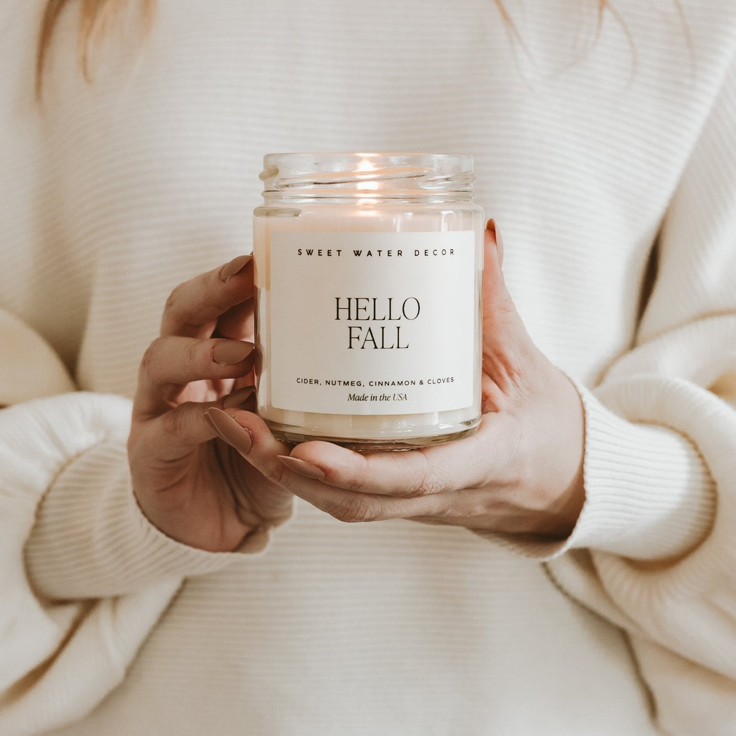 Hello Fall Soy Candle - Clear Jar - 9 oz Sweet Water Decor