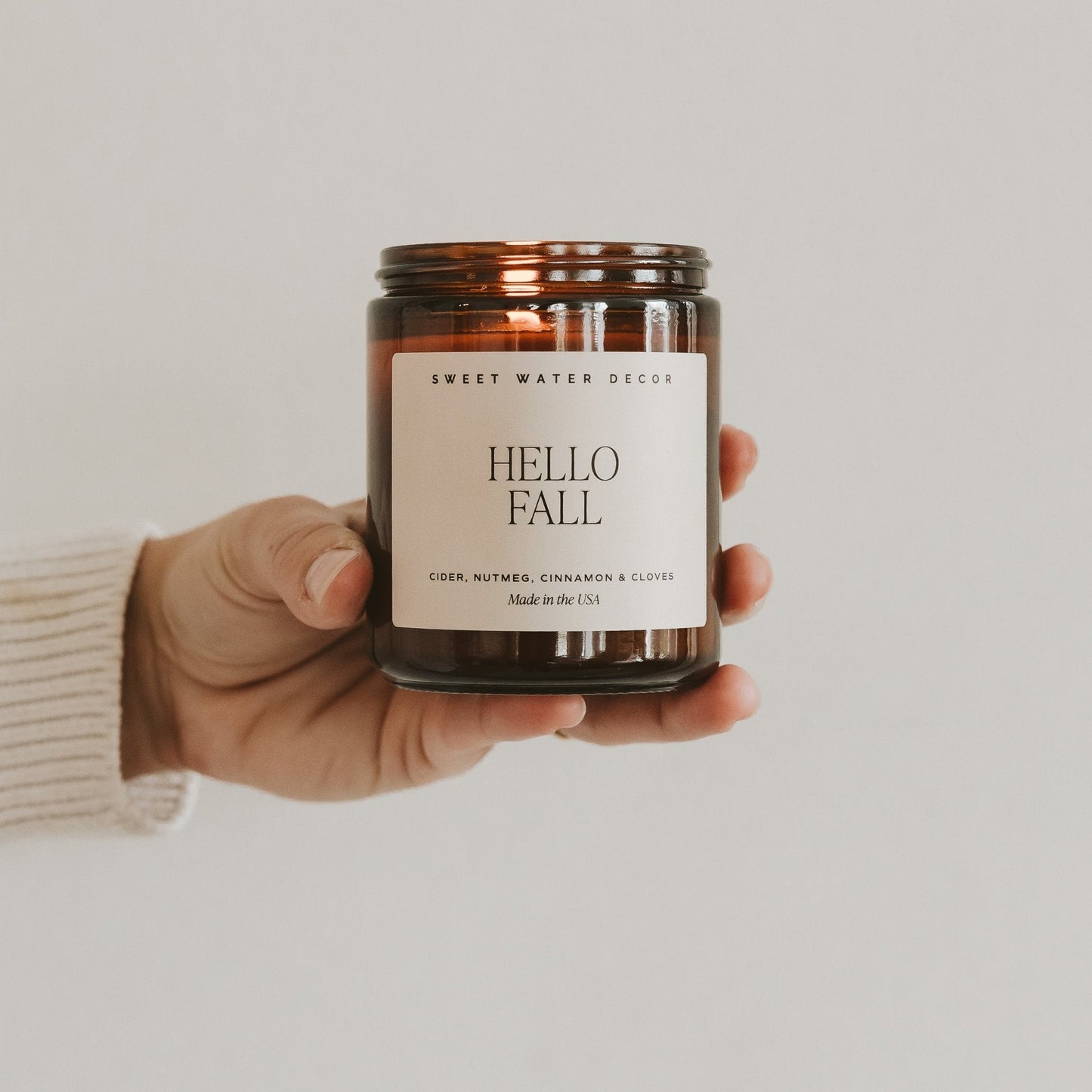 Hello Fall Soy Candle - Amber Jar - 9 oz Sweet Water Decor