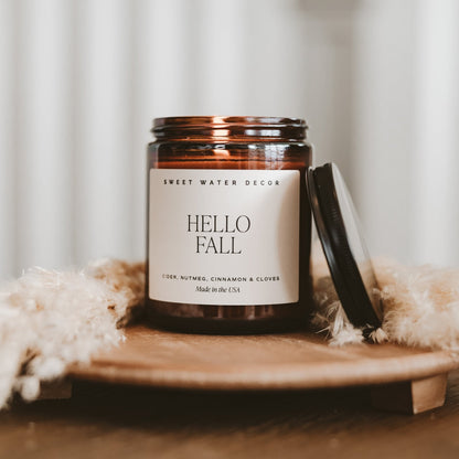 Hello Fall Soy Candle - Amber Jar - 9 oz Sweet Water Decor