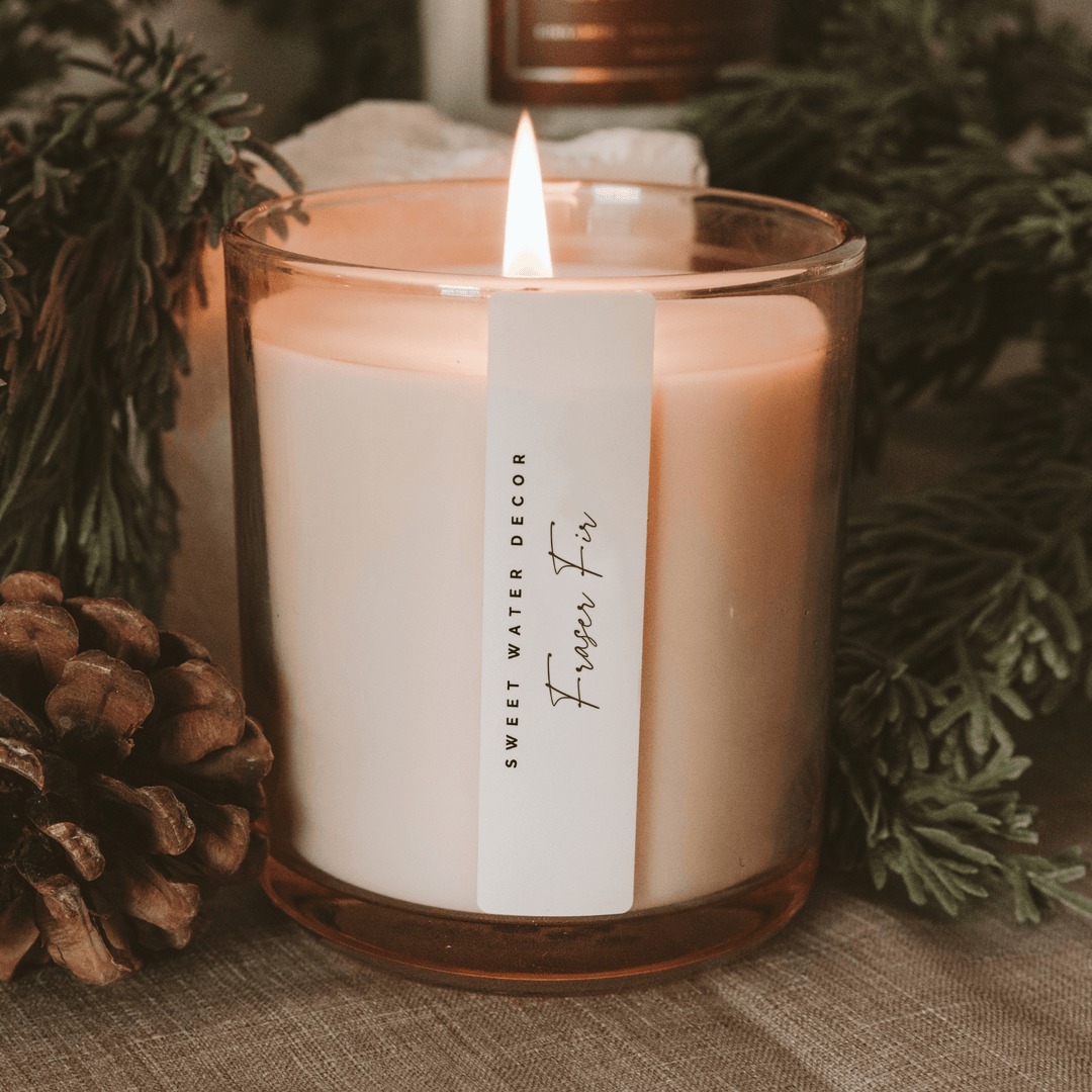 Fraser Fir Soy Candle - Tinted Glass Jar - 12 oz Sweet Water Decor Cleanse Face & Body Bar