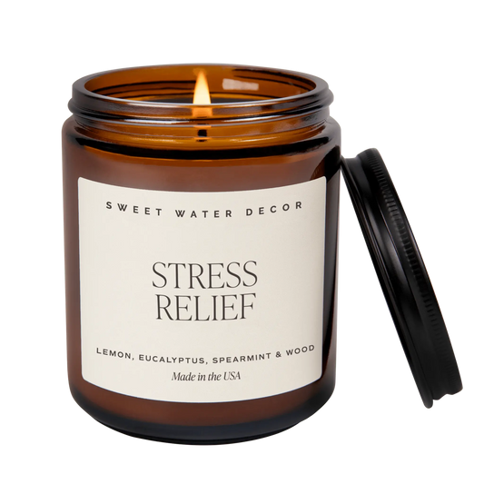 Stress Relief Soy Candle - Amber Jar - 9 oz - cleansefaceandbodybar