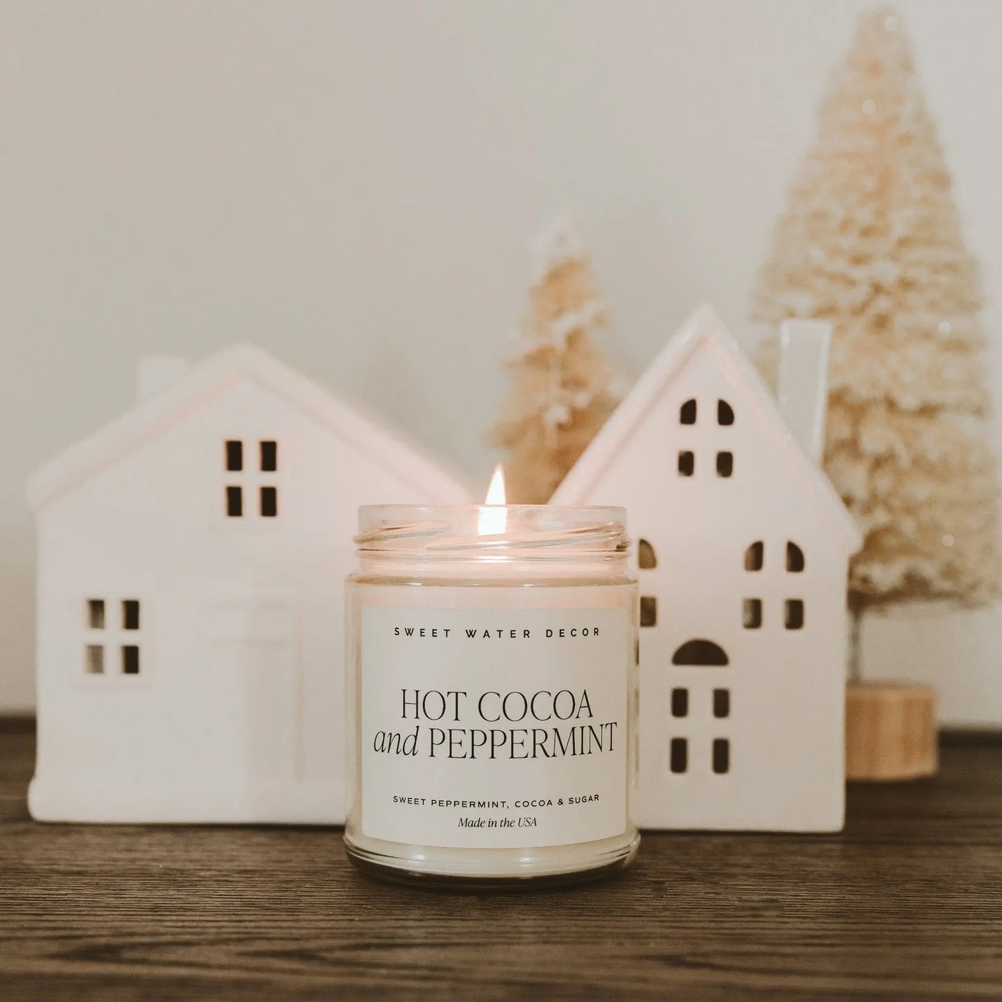 Hot Cocoa and Peppermint Soy Candle - Clear Jar - 9 oz - cleansefaceandbodybar