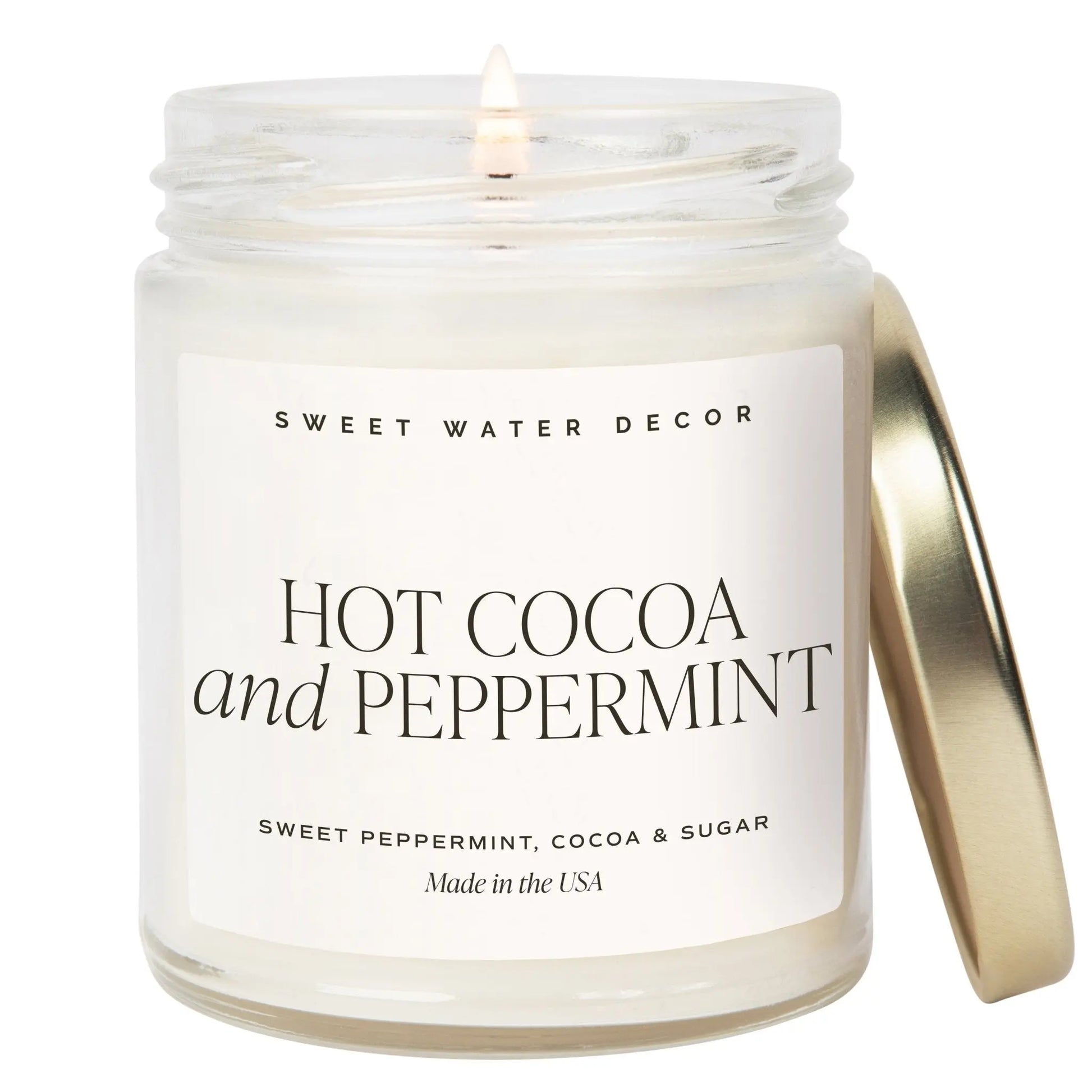 Hot Cocoa and Peppermint Soy Candle - Clear Jar - 9 oz - cleansefaceandbodybar