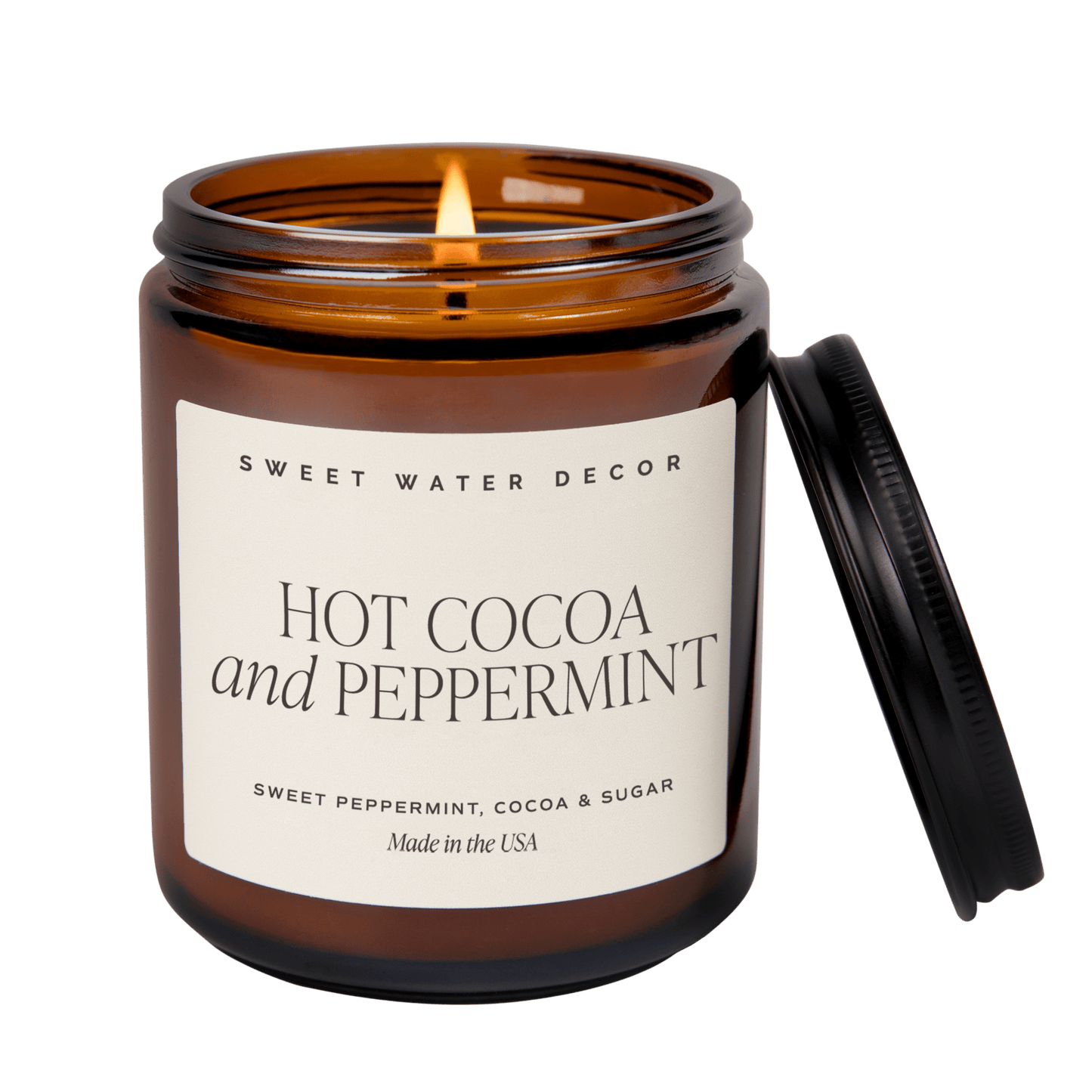 Hot Cocoa and Peppermint Soy Candle - Amber Jar - 9 oz