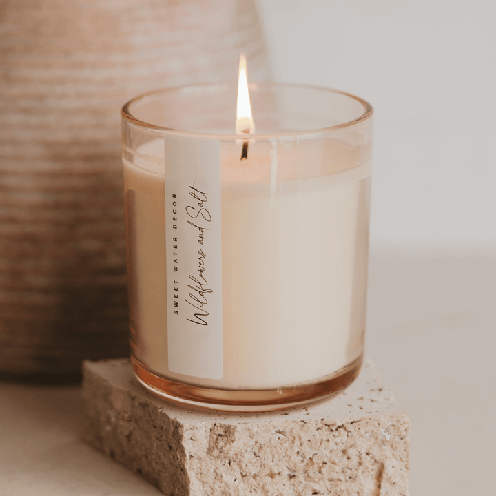 Wildflowers and Salt Soy Candle - Tinted Glass Jar - 12 oz Sweet Water Decor Cleanse Face & Body Bar