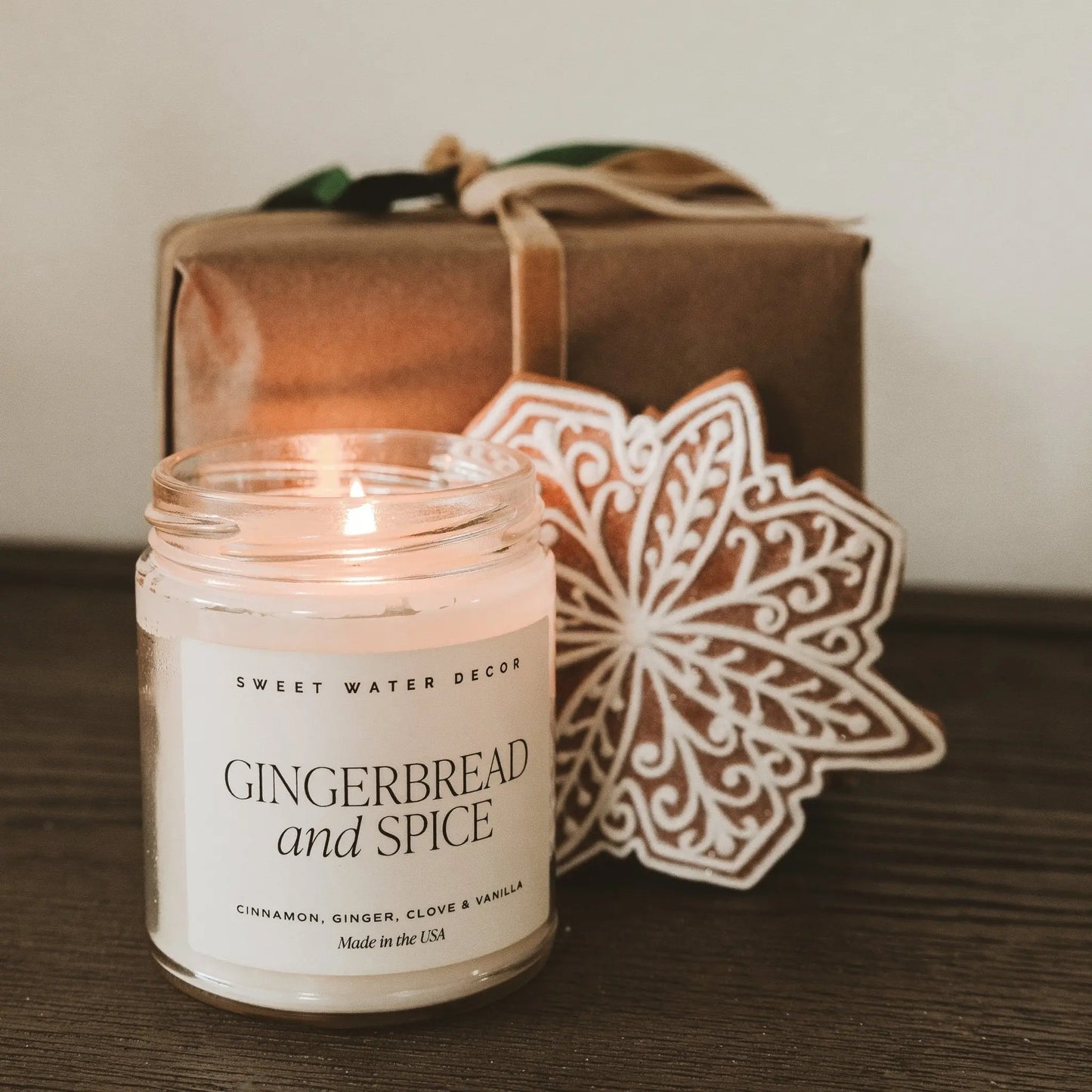 Gingerbread and Spice Soy Candle - Clear Jar - 9 oz Sweet Water Decor