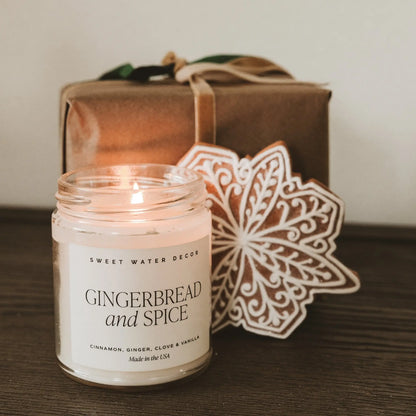 Gingerbread and Spice Soy Candle - Clear Jar - 9 oz Sweet Water Decor