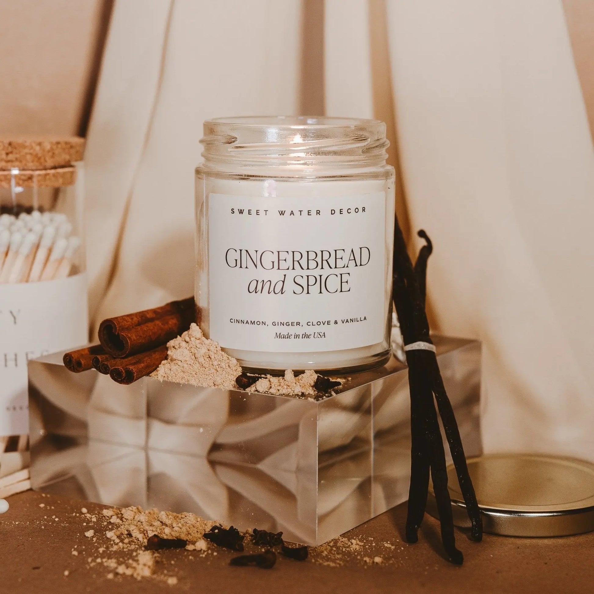 Gingerbread and Spice Soy Candle - Clear Jar - 9 oz Sweet Water Decor