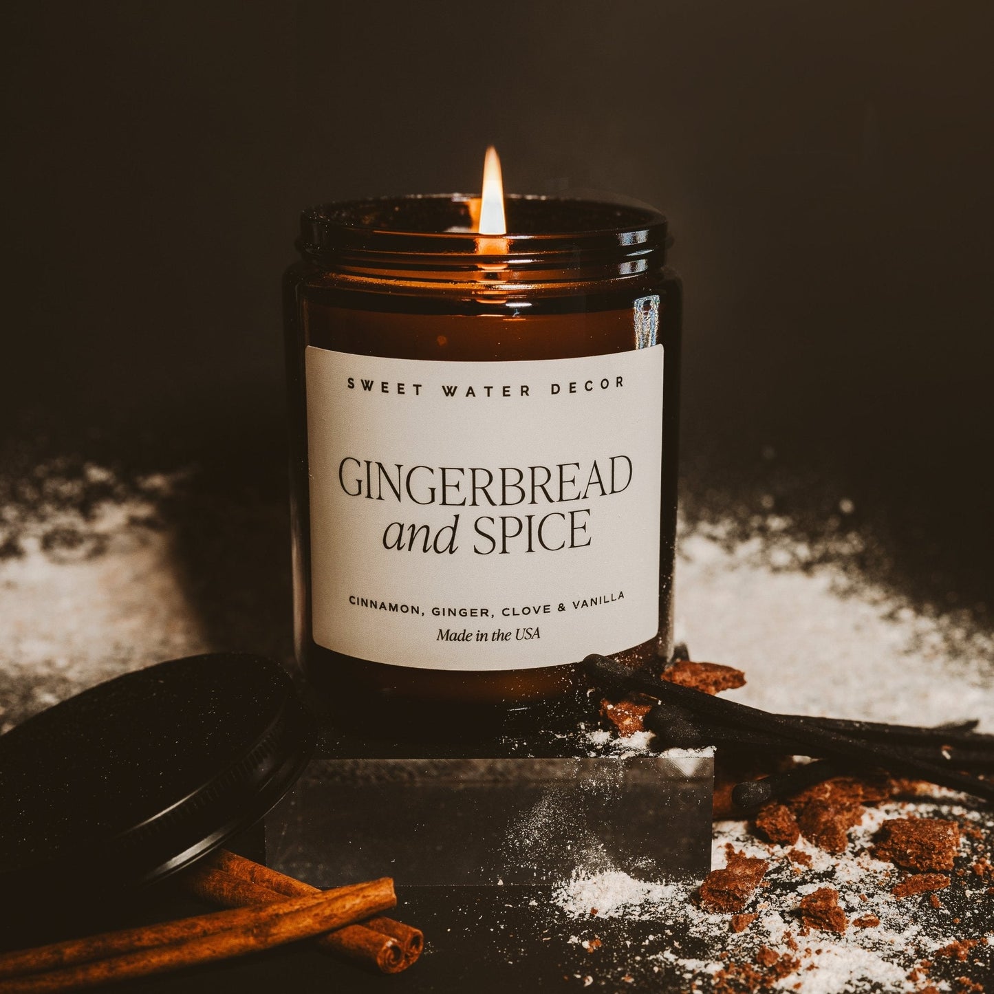 Gingerbread and Spice Soy Candle - Amber Jar - 9 oz Sweet Water Decor