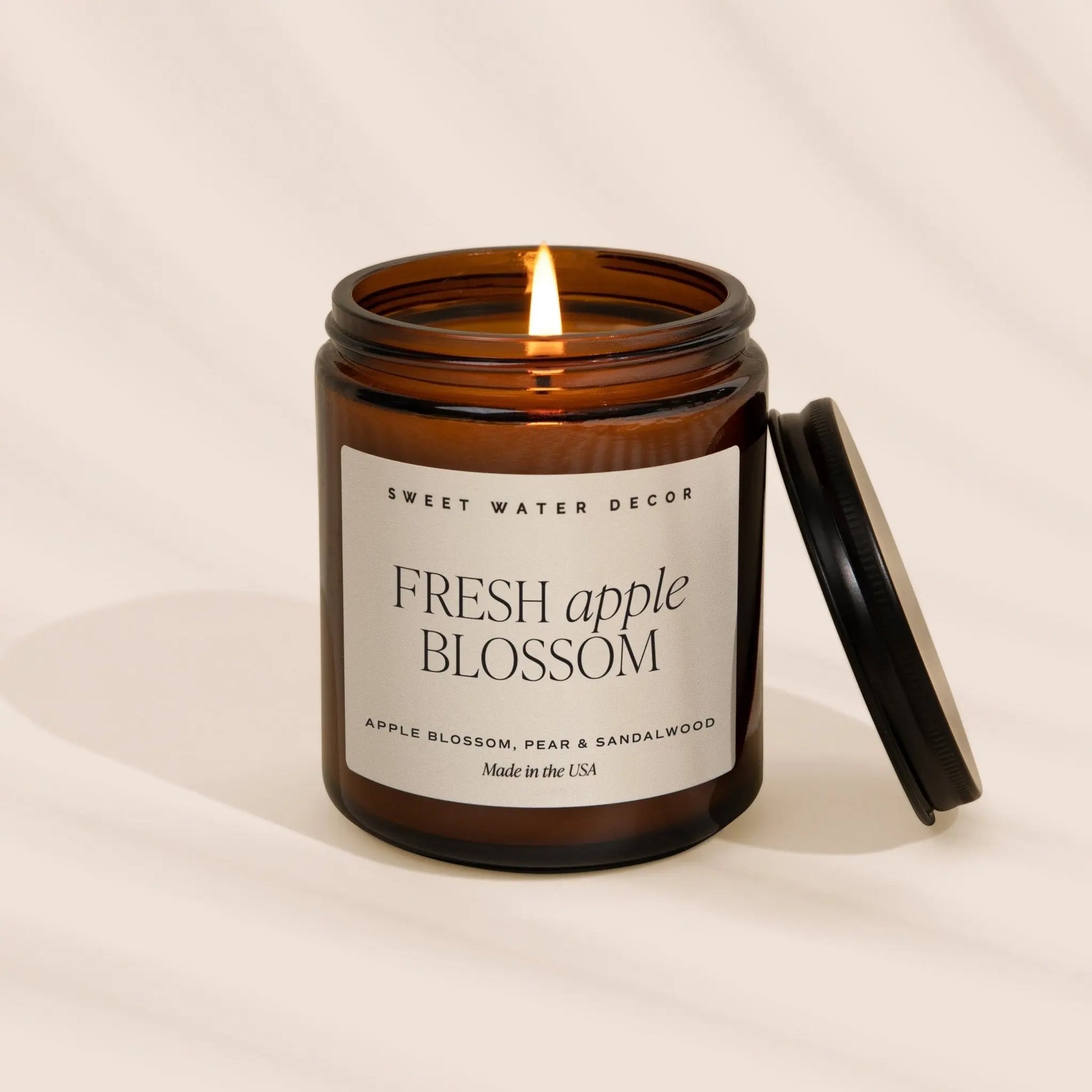 Fresh Apple Blossom Soy Candle - Amber Jar - 9 oz Sweet Water Decor