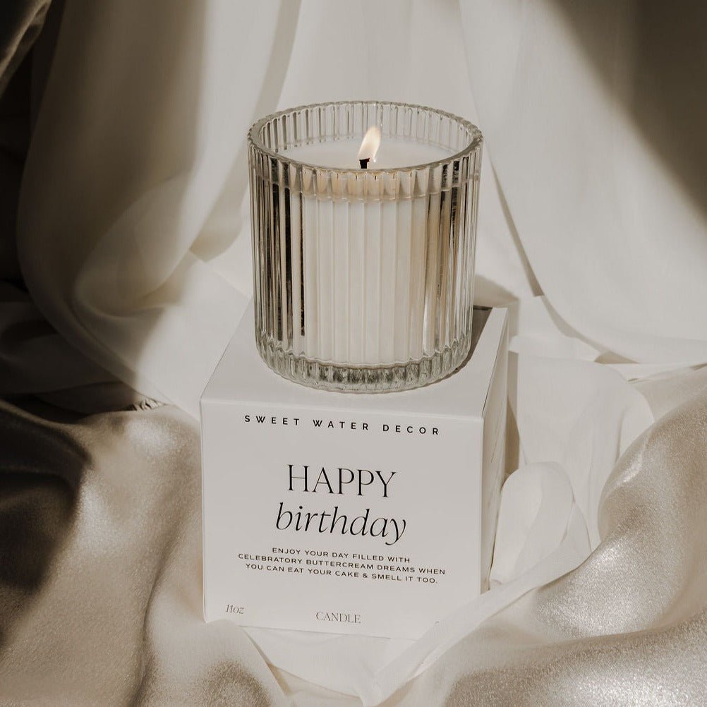 Happy Birthday Soy Candle - Ribbed Glass Jar with Box - 11 oz