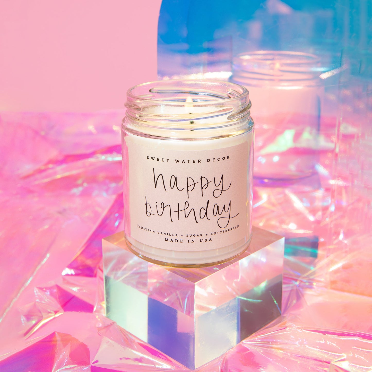 Happy Birthday Soy Candle - Clear Jar - 9 oz - cleansefaceandbodybar