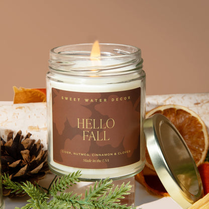 Hello Fall Soy Candle | 9oz. Clear Jar Sweet Water Decor