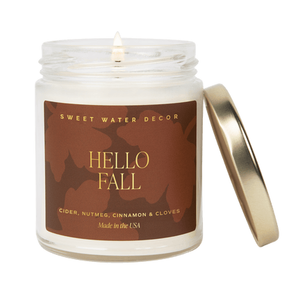 Hello Fall Soy Candle | 9oz. Clear Jar Sweet Water Decor