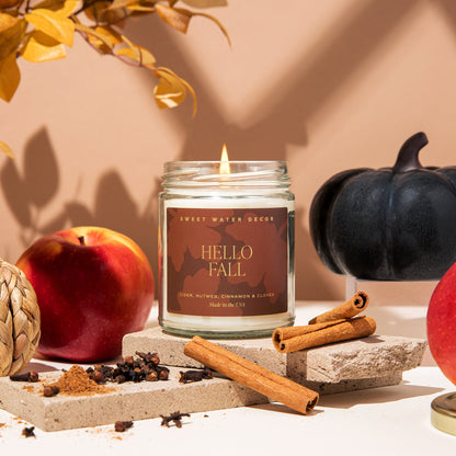 Hello Fall Soy Candle | 9oz. Clear Jar Sweet Water Decor