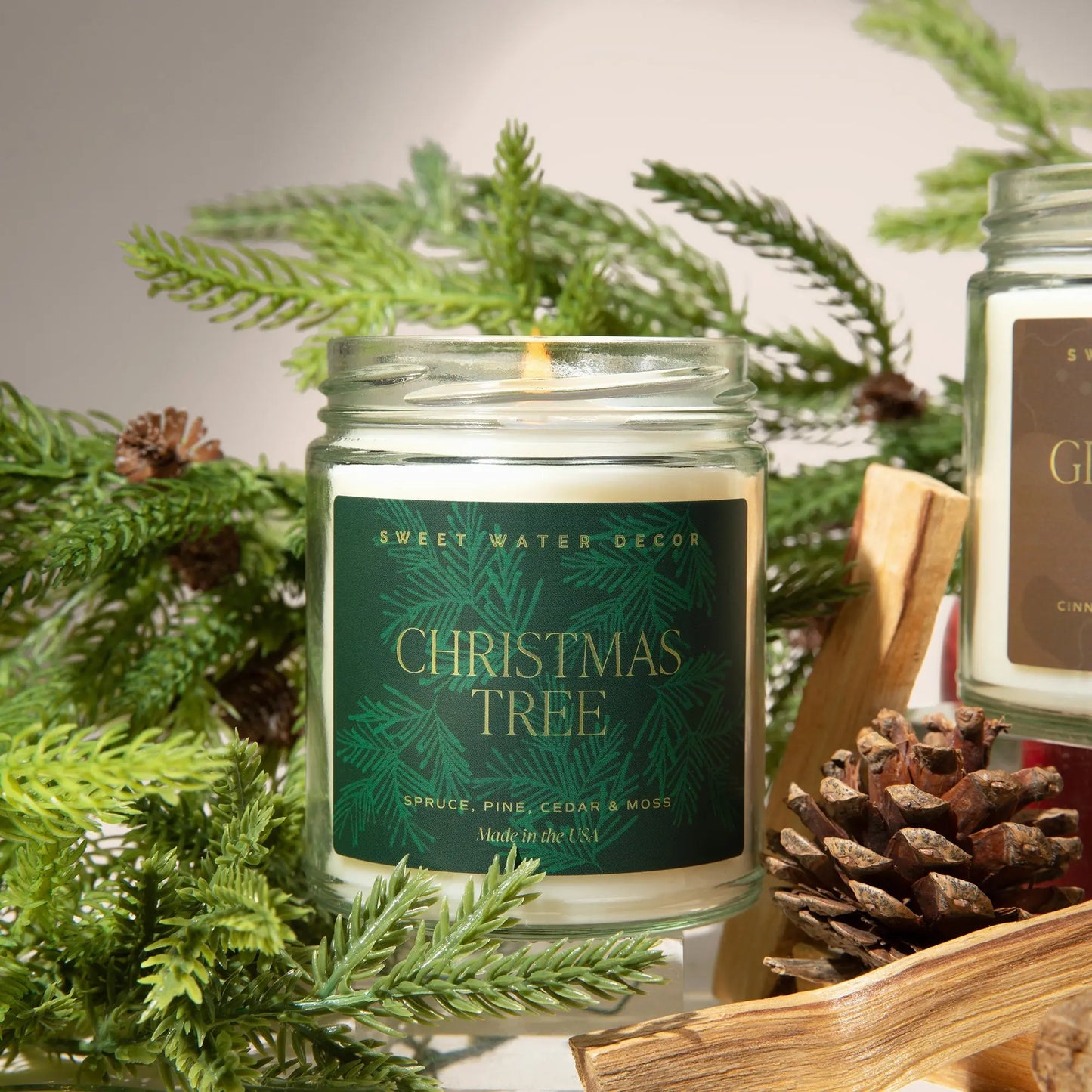 Christmas Tree Soy Candle - Clear Jar - 9 oz Sweet Water Decor